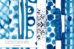 Abstract Watercolor Background Indigo and Illustrations