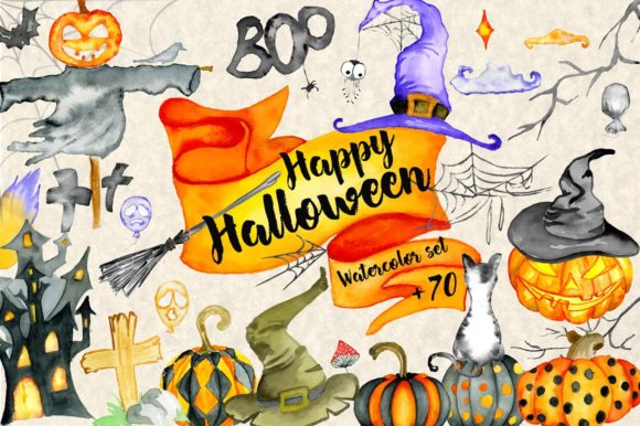 Happy Halloween Watercolor Illustrations