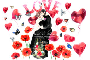 Love is in the Air Watercolor Clip Art and Illustrations