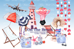 On the Beach Watercolor Clip Art and Illustrations