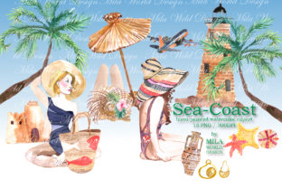 Sea-Coast Watercolor Clip Art and Illustrations