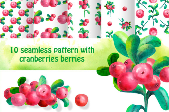 Seamless Patterns: Cowberry Watercolor for Creative Marketplace Listings