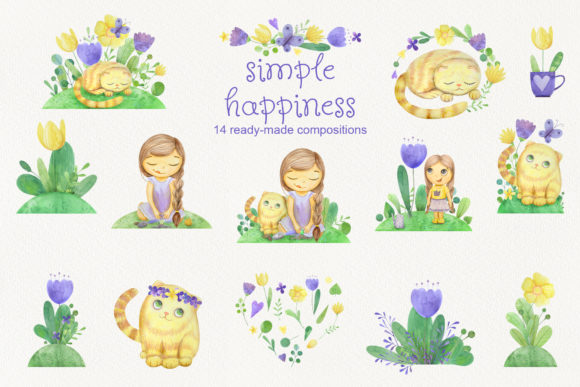 Set of Watercolor Cute Illustrations: A Fresh Design Asset for Modern Projects