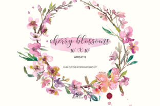 Watercolor Cherry Blossoms Wreath Illustrations for Real-World Design Projects