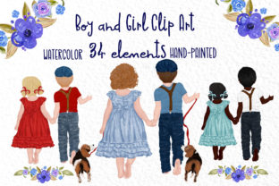 Watercolor Children Clipart for Commercial Illustrations