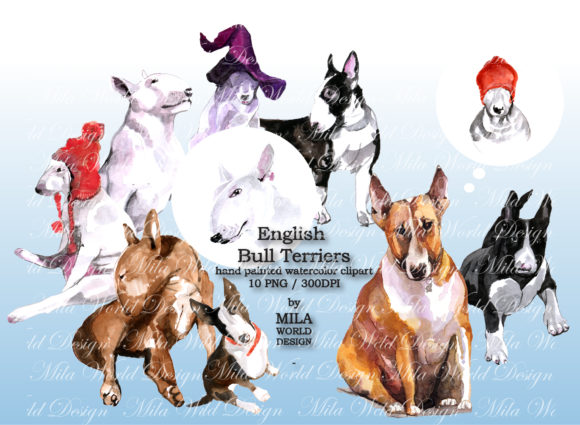 Watercolor English Bull Terriers Clip Art: A Versatile Illustration for Creative Branding