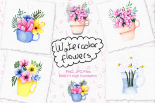 Watercolor Flowers in Cup Illustrations for Real Crafting Projects