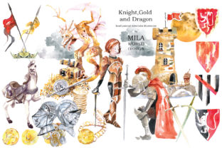 Watercolor Knight and Dragon Clipart for Illustrations