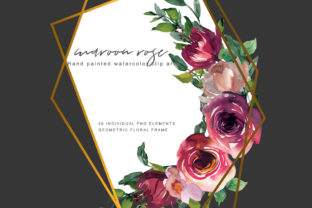 Watercolor Maroon Rose Clipart Set and Illustrations