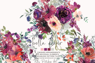 Watercolor Purple Burgundy Flowers Set Illustrations