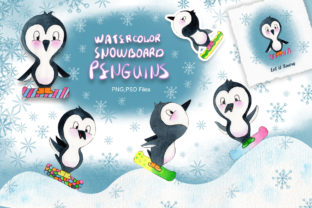 Watercolor Snowboard Penguins: A Playful Illustration for Local Branding