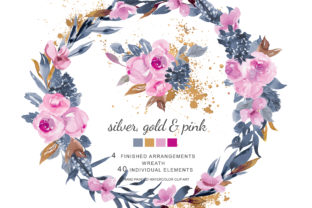 Watercolor Soft Pink Roses and Silver Go