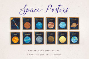 Watercolour Space Poster Set of 11: A Practical Illustrations Review for Digital Sellers