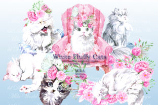 White Fluffy Cats Watercolor Clip Art